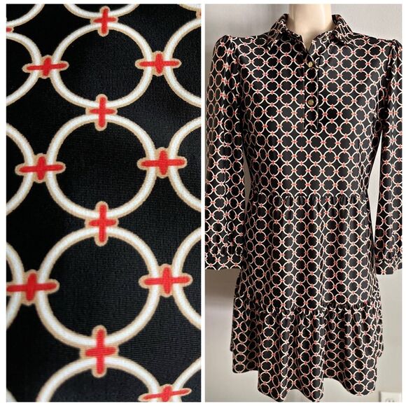 Jude Connally chain print Henley button collared tiered babydoll dress - Picture 1 of 9